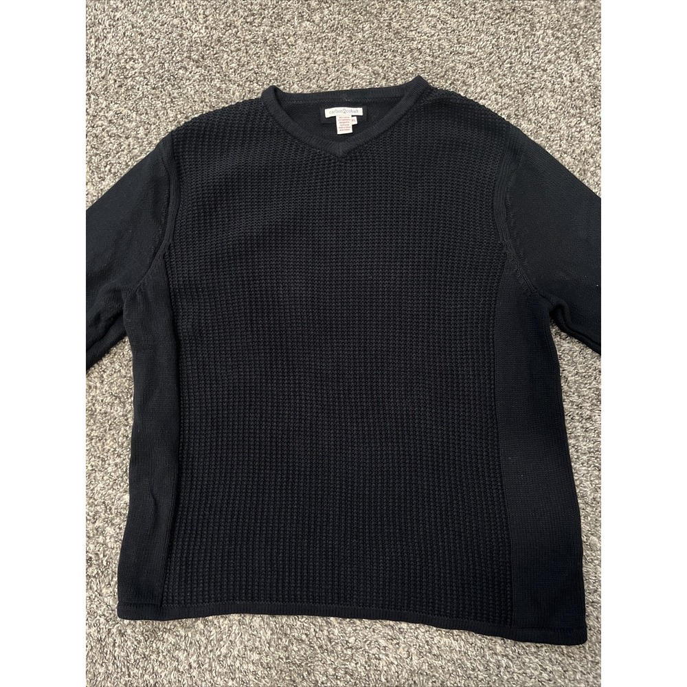 Carbon2Cobalt Mens V-Neck Knit Sweater Cotton Cashmere Blend Black XL